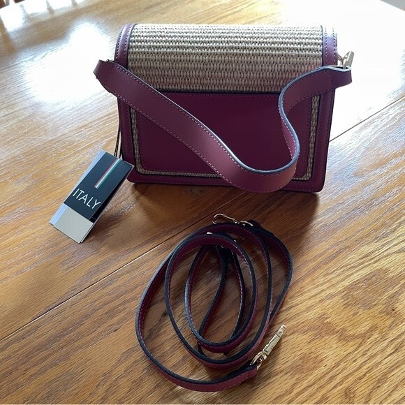 Chiara Ferretti Made In Italy Geometric Flap Over Shoulder Bag With Raffia - Picture 5 of 10